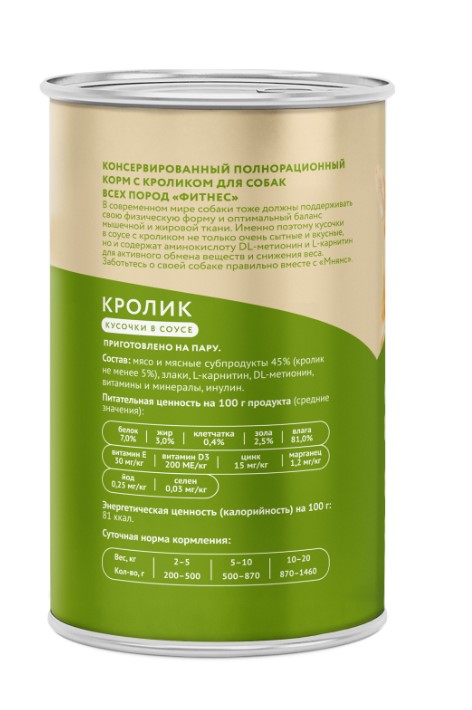 Влажный корм Мнямс Кусочки в соусе с кроликом для собак всех пород «ФИТНЕС»