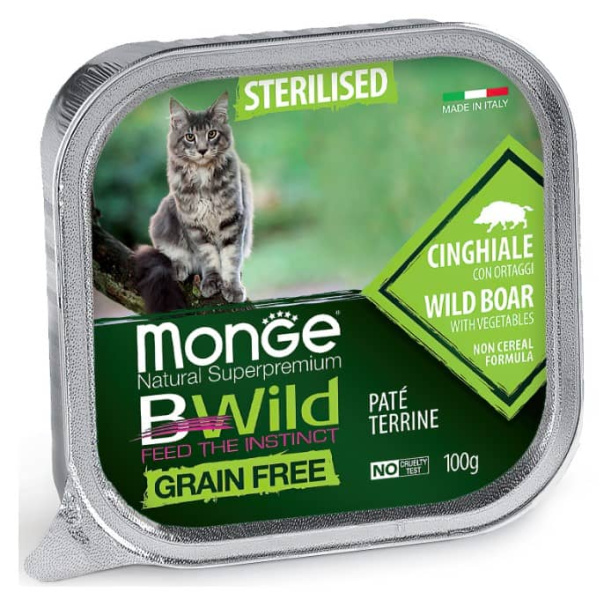 Влажный рацион для кошек Monge Cat BWild Sterilised Grain Free (кабан, овощи)